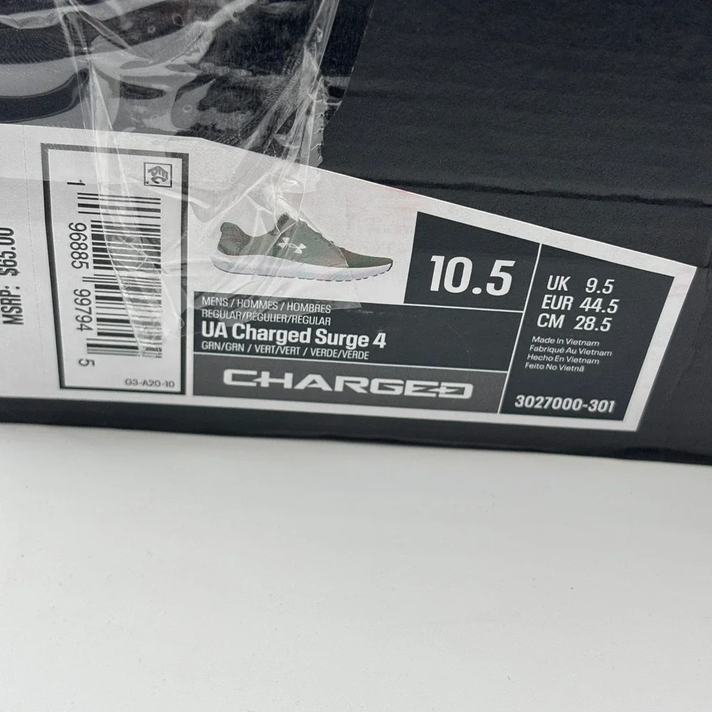 Under Armour UA Charged Surge 4 Shoes Mens 10.5 Green White 3027000-301